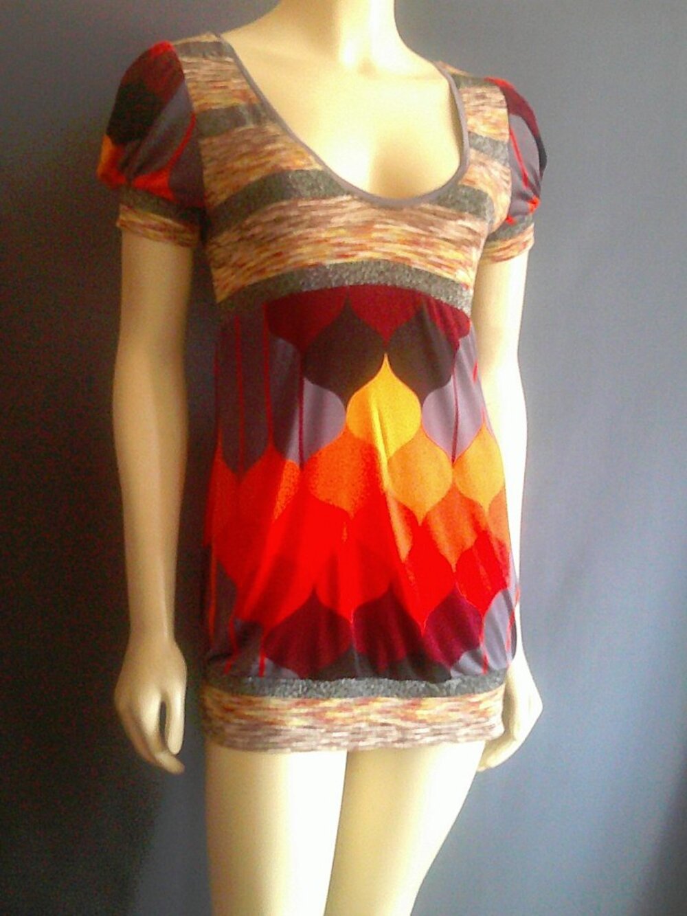 Custo Barcelona Colorful Puff Sleeve Roman Mini Stretch Dress XS Sm